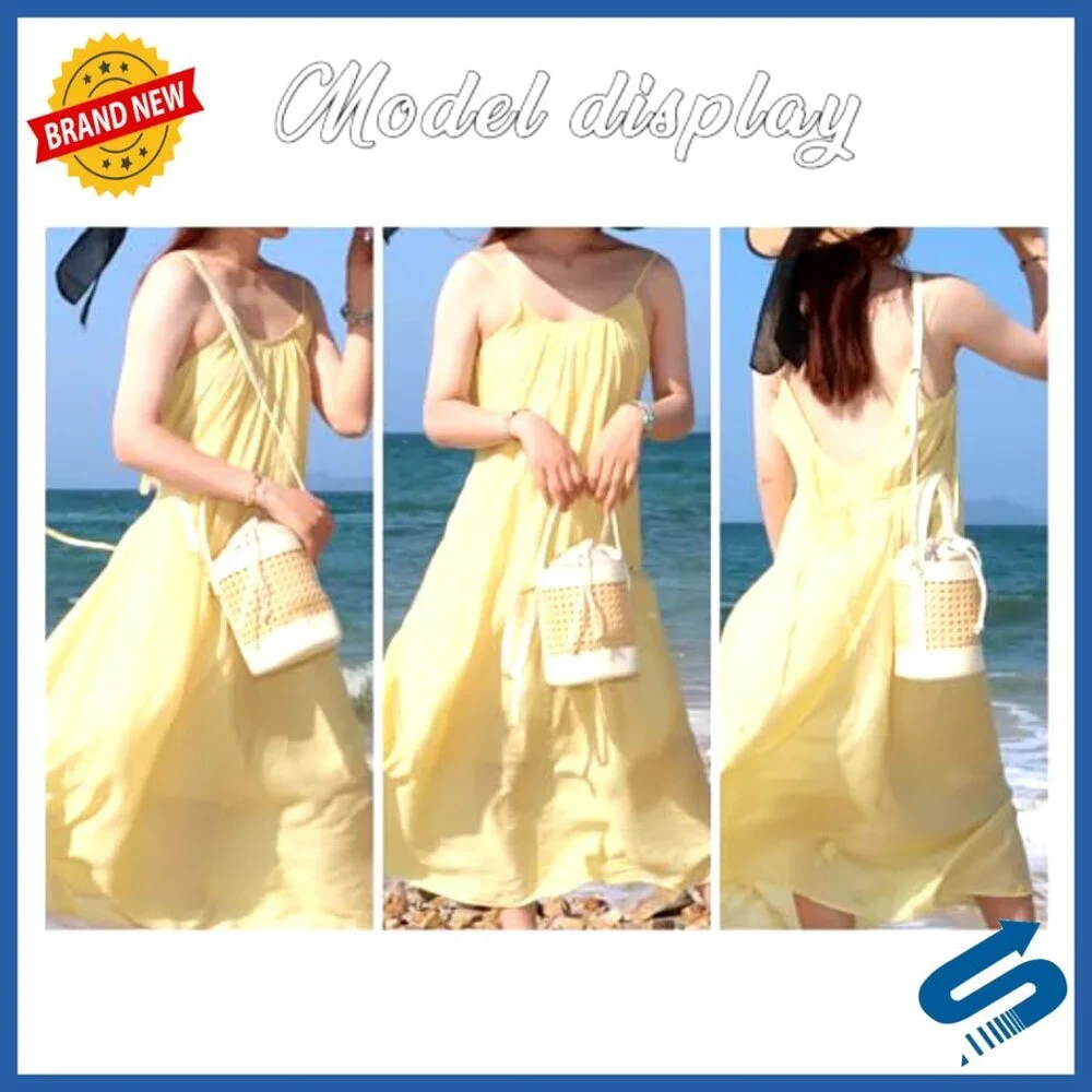 Rattan Bucket Bag Straw Tote Beach Vacation Summer Boho Chic Crossbody Purse